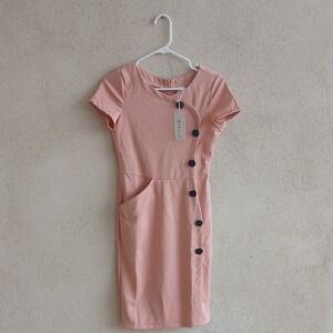 Elegant Pink Button-Detail Dress